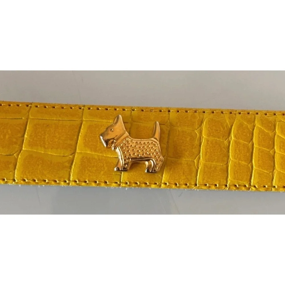 Vintage French Yellow Croc Embossed Leather Belt Scottie Dog Gold Buckle Small